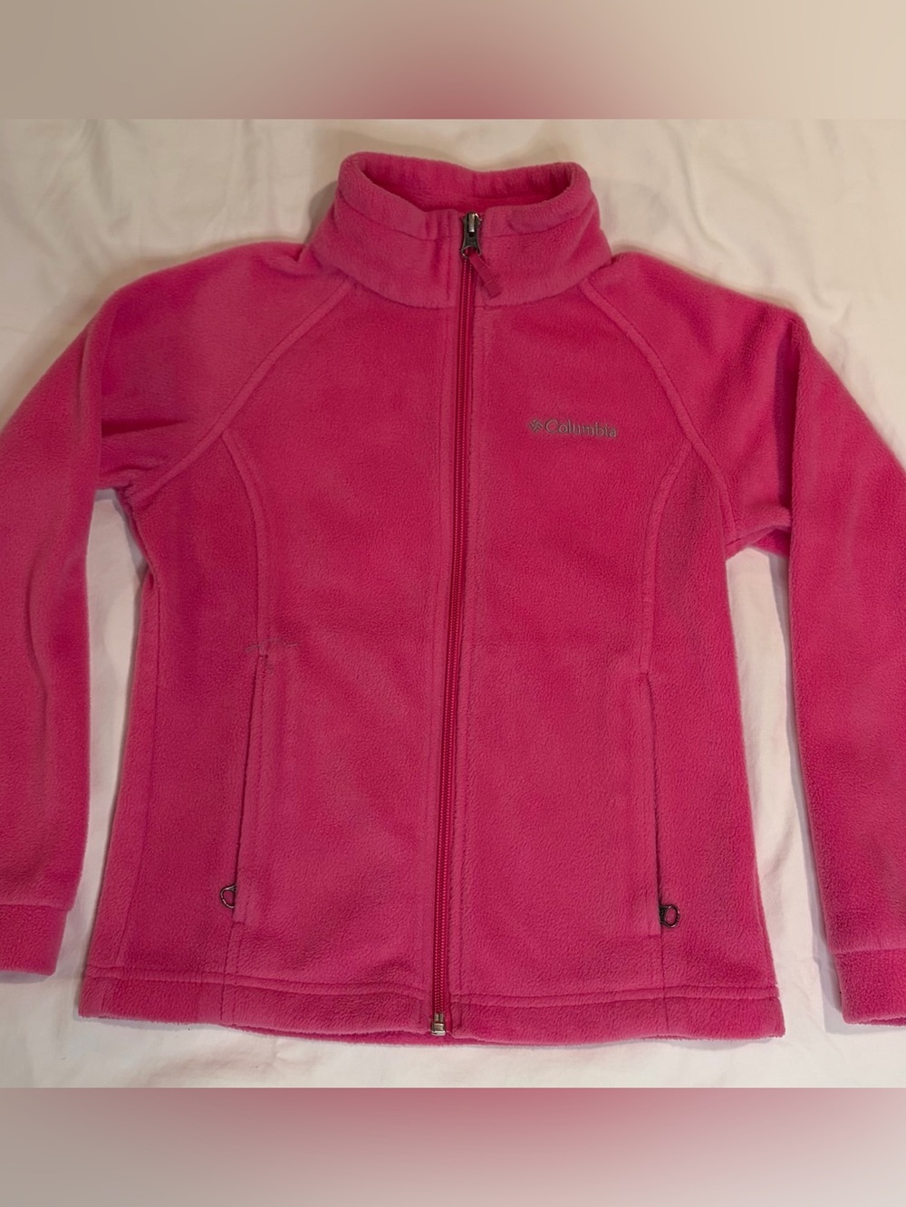 Columbia Benton Springs Pink Fleece Jacket zipper pockets sz 7/8 EUC